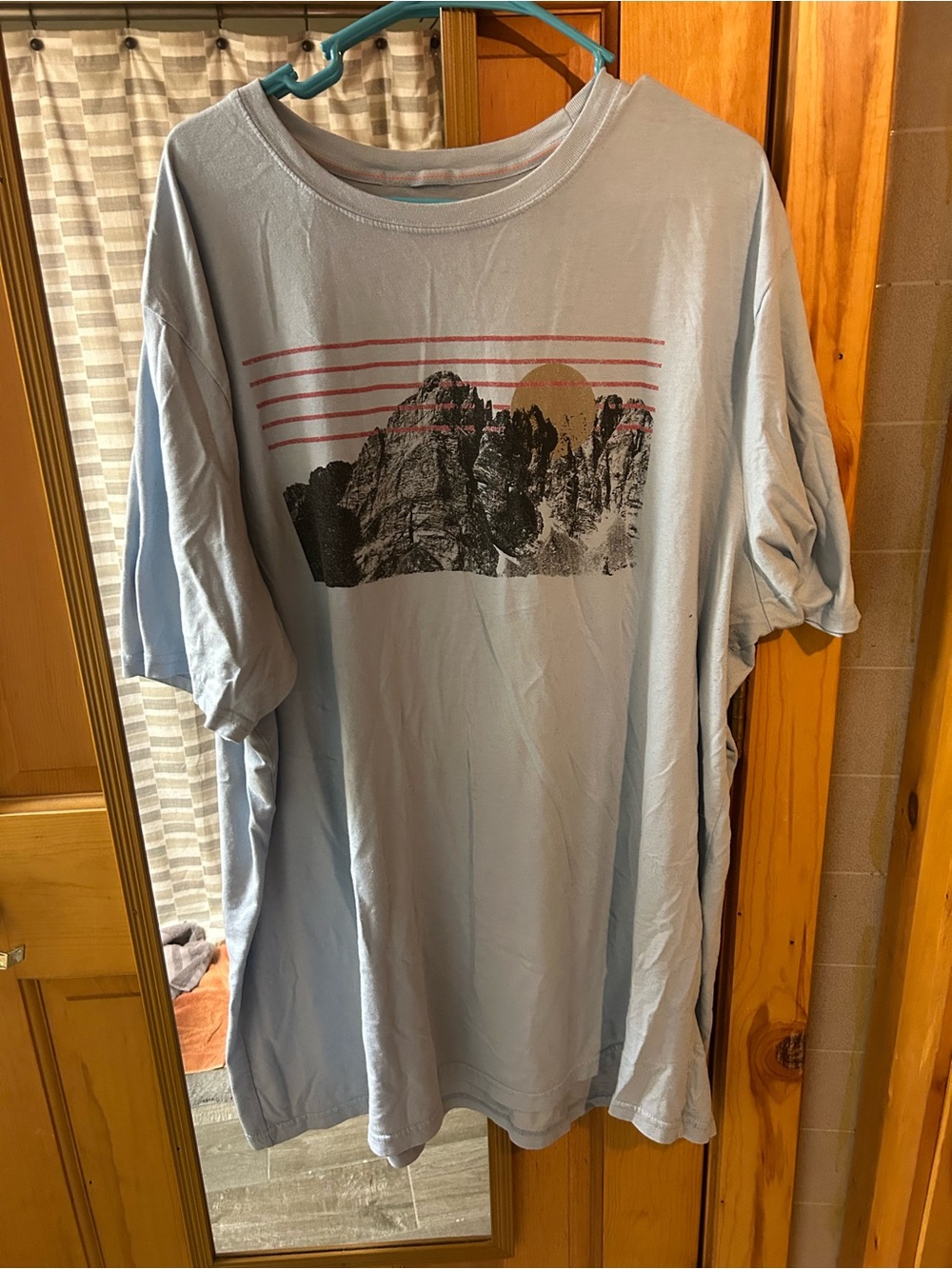 The Foundry Supply Co. Men's Light Blue Graphic Tee with Mountain Scene and Sun